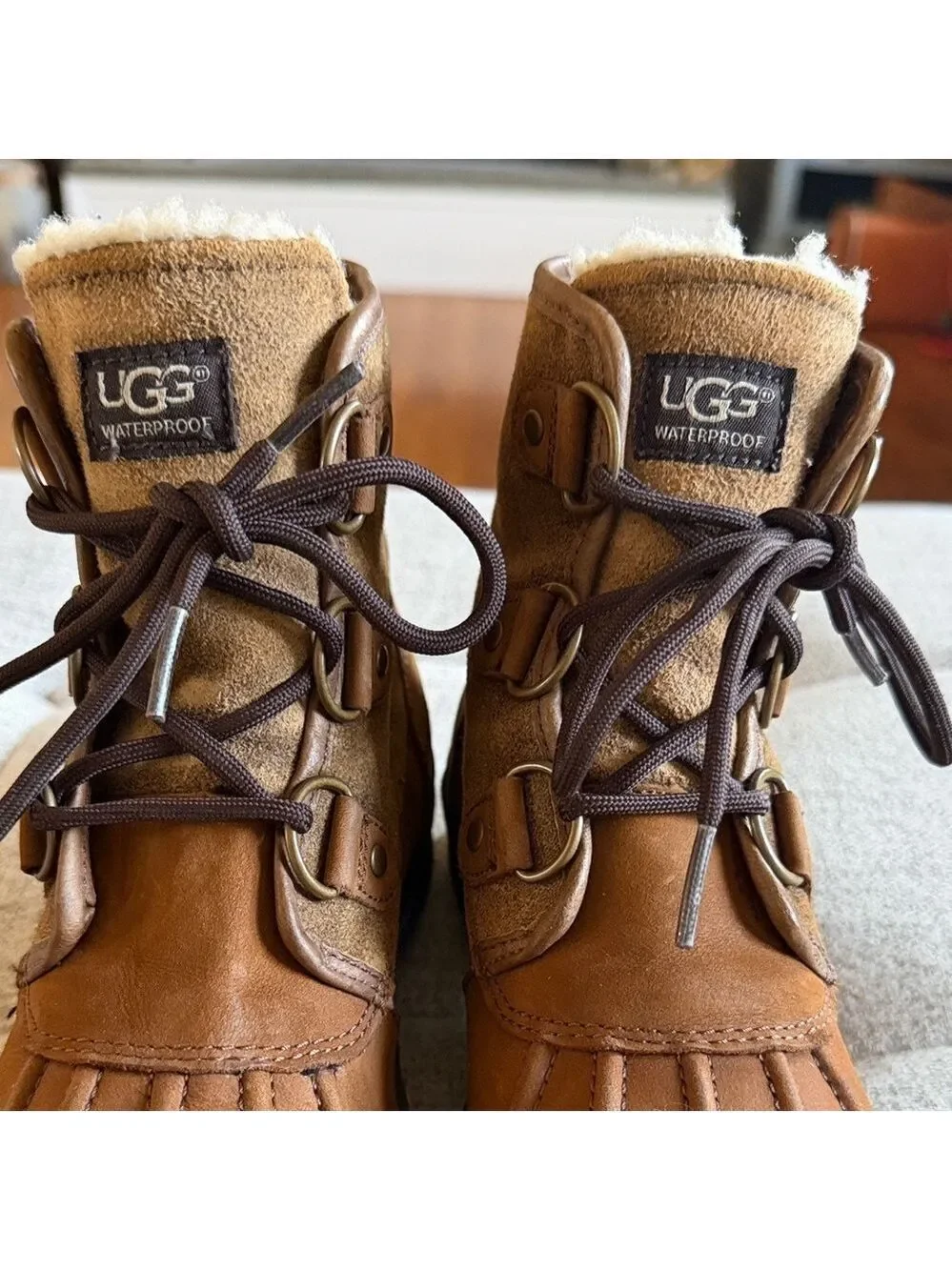 UGG Cecile Waterproof Duck Boots Sz 7.5 Fur Lined Leather Sued